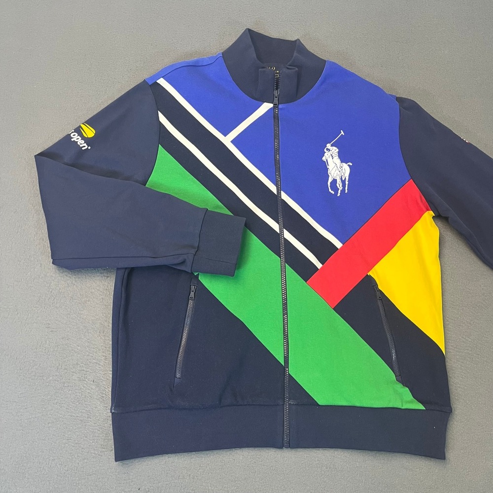 Polo Ralph Lauren Mens Large US Open Big Pony Colorblock Zip Track Jacket Flag